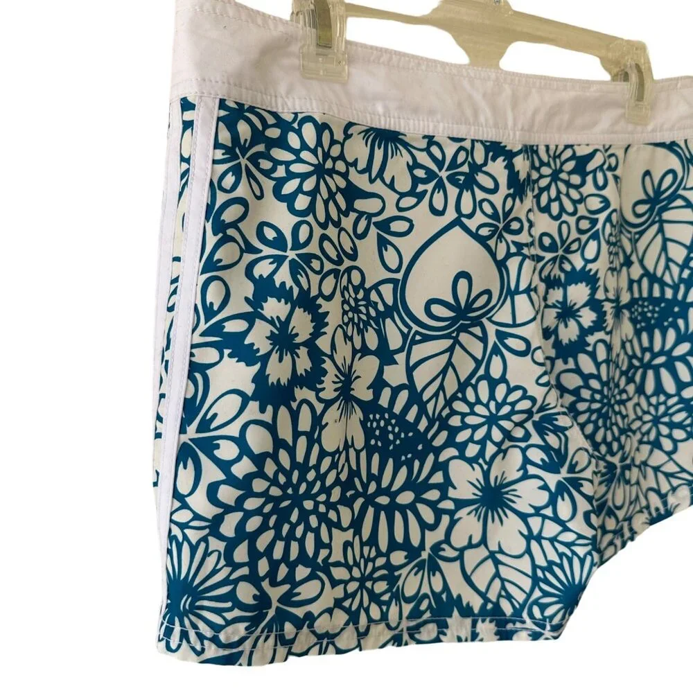 Adidas Junior Size 7 Board Shorts Floral Teal White Velcro & Tie Waistband - Picture 6 of 12